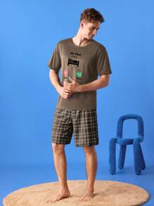 年轻休闲“我的床”图案舒适套头 T 恤，男士家居服 - 彩色 - 查看 6