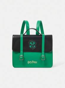 HARRY POTTER X SHEIN 女士学院风撞色字母蛇纹印花背包 - 綠色 - 查看 8