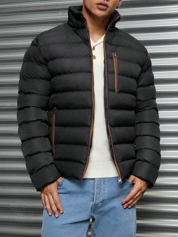 EURMUSE Men Color Combination Regular Padded Coat