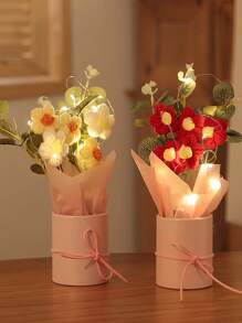 1 套手工编织羊毛人造花束，织物编织假花，包括桶和 6 朵钩针花，适合送给妈妈、妻子、闺蜜朋友、女朋友、母亲节情人节礼物、婚礼纪念品和节日派对家居餐桌装饰礼物