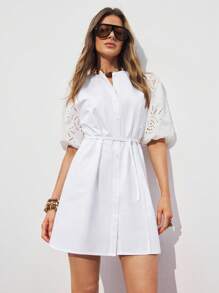 ATUI Studio Sukienka damska w jednolitym kolorze, minimalistyczna, na co dzień, z krótkim rękawem - Biały - Zobacz 5