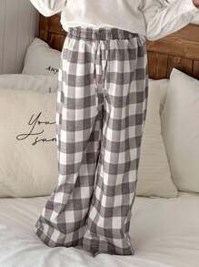 DAZY 年轻女孩休闲宽松格子裤家居服秋冬 - 灰色 - 查看 2