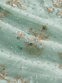 ROMWE Y2K 复古性感复古串珠刺绣拼布流苏下摆裹身裙 - 綠色 - 查看 4