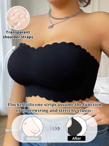SHEIN 1 件女士加大码无肩带无钢圈文胸，无缝衬垫蕾丝花边露背性感抹胸式文胸无肩带文胸硅胶文胸抹胸无肩带文胸加大码粘性文胸无肩带文胸加大码女士无肩带文胸适合大胸部防滑无肩带文胸，提升 - 黑色 - 查看 3