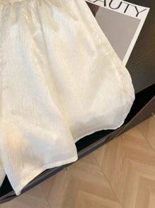 Selianne Women's Summer Thin Metallic Icy Silk Satin A-Line Wide Leg Shorts, Elastic Waist Loose Flattering Hotpants - Multicolor - View 5