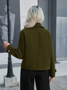 Revavyn Casual Solid Color Double-Breasted Cropped Jacket, Autumn/Winter  Fall Cloth For Women - Army Green - View 2