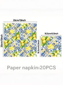 20PCS Blue Tile Lemon Paper Napkins Summer Fruit Disposable Napkins Lemon Print Decorative Napkins Suitable For Party Supplies Table Decorations - Multicolor - View 2