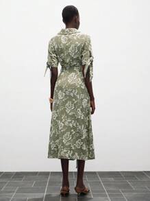 Lumivelle New Elegant Embroidered Floral Long Shirt Dress Summer Dress Clothes For University - Army Green - View 2