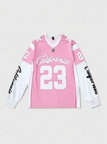 ROMWE MEN Prep 男式美国城市名称标语图案印花运动二合一T恤 - 粉色 - 查看 4