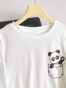 INAWLY Camiseta gráfica de mujer con estampado de panda de dibujos animados y hombros caídos de talla grande - Blanco - Ver 6