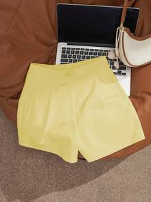 Airaco Quần short ống rộng màu trắng dành cho nữ, quần short thường ngày cạp cao giúp thon gọn, mùa hè - Màu vàng - Xem 3