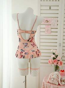 SHEIN 4件套女士浪漫花卉印花性感吊带背心套装 - 粉色 - 查看 2