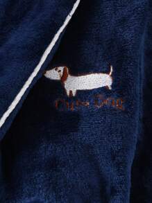 Young Boy Plush Dachshund Embroidered Long Sleeve Soft Fleece Robe Toddler Robe Kids Robe Girls Robe  Toddler Bathrobe Kids Nave Robe Toddler Fleece Robe Plush Robe Toddler Winter Pajamas 4Y-7Y - Royal Blue - View 6