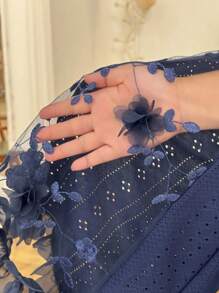 SHEIN 奢华花卉刺绣拼布开衩女式针织提花睡衣套装 2 件套