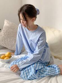 DAZY Tween Girls Casual Home Clothes Pajamas, Fall - Baby Blue - View 1