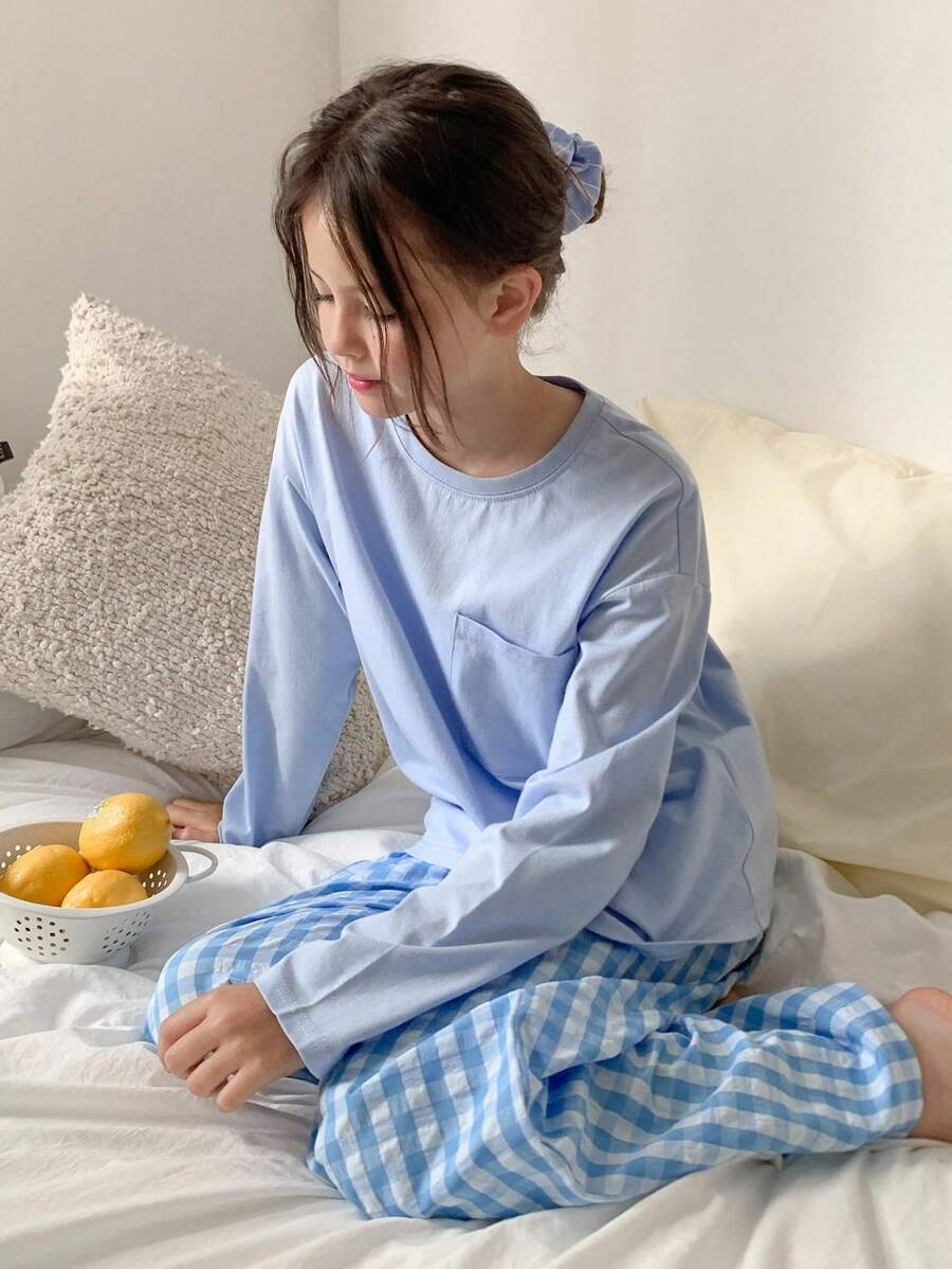 DAZY Tween Girls Casual Home Clothes Pajamas, Fall - Baby Blue - View 1