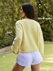 Menodora SHEIN Sport Áo len cardigan trơn màu đa năng thường ngày cho nữ - Màu vàng - Xem 3
