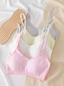 4pcs Baju Terusan Anak Perempuan Warna Polos Lucu dengan Hiasan Renda, Bahan Katun Lembut Nyaman, Model Pendek dengan Bantalan, Cocok untuk Pakaian Kasual, Kembali ke Sekolah - MultiWarna - View 6