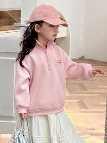 DAZY 少女印花保暖半拉链运动衫，秋季 - 粉色 - 查看 4