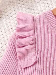 少女圆领长袖荷叶边褶皱A字休闲毛衣连衣裙，秋冬季