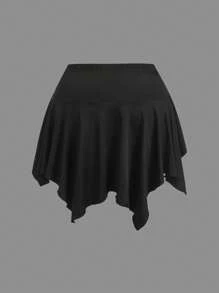 Sweetra Plus Size Elastic Waist Front Draw String Asymmetrical Hem Skort