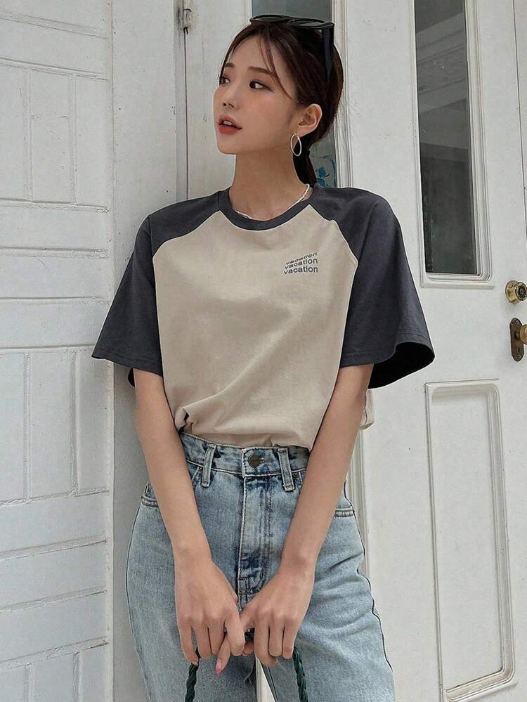 Letter Graphic Contrast Raglan Sleeve Tee