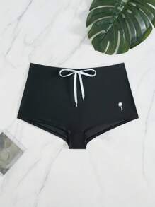 Manfinity KASUA Men's Beach Vacation Palm Tree Print Drawstring Swim Trunks Men Black Swim Trunks Men Swim Shorts - Black - View 1