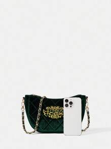 HARRY POTTER X SHEIN 女士字母刺绣绿色拉链时尚单肩包