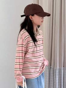 DAZY Tween Girl Casual Everyday Colorblock Striped Long Sleeve T-Shirt Fall,Winter - Pink - View 6