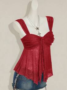 Sweetina 2025 Nuevo verano dulce vacaciones fiesta de regreso a la escuela temporada mujer unicolor transparente dobladillo camiseta - Burdeos - Ver 7