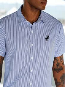 Manfinity Homme 男士条纹单排扣休闲/商务短袖衬衫
