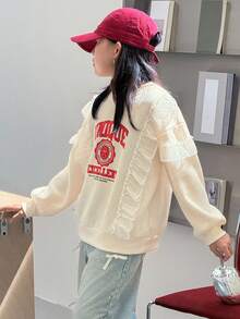 DAZY 秋季少女圆领保暖印花卫衣 - 米色 - 查看 5