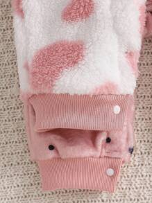 SHEIN 两件装女婴长袖连体衣，开裆立领设计，爱心波点印花，保暖内衬，防风，舒适柔软，休闲宽松弹力款，适合秋冬季节穿着。 - 粉色 - 查看 6