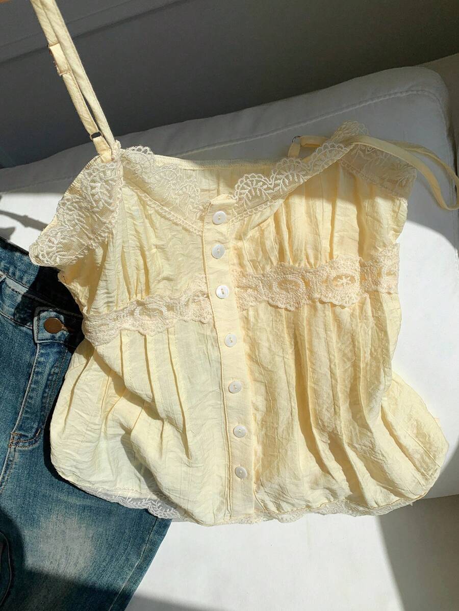 Comfortcana Women Summer Casual Yellow Camisole Cotton