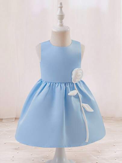 Glamorique Kids 女婴无袖缎面花卉图案派对连衣裙，可爱，春夏