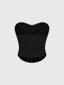 ROMWE Grunge Punk Top tubo para mujer con estampado de ala de corazón de águila negra, para salir de noche, club, verano, inspirado en Y2K y los 90 - Negro - Ver 3