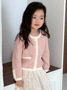 Dazy Kids Cardigan casual alla moda, minimalista e versatile con bottoni e maniche lunghe, adatto per ragazze giovani