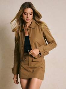 Poéselle Women's Solid Color Long Sleeve Single-Breasted Jacket And Midi Skirt Casual Suit In Fall/Winter