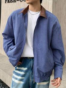 Manfinity Dauomo Men's Casual Loose Contrast Collar Plaid Jacket - Blue - View 5