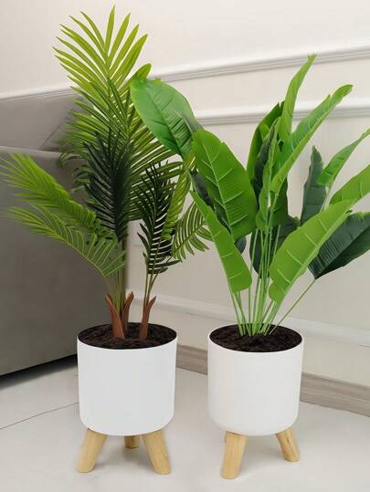 Maceta redonda con sistema de autorriego y drenaje para plantas, con patas de madera, para plantas de interior y bonsái, estilo moderno