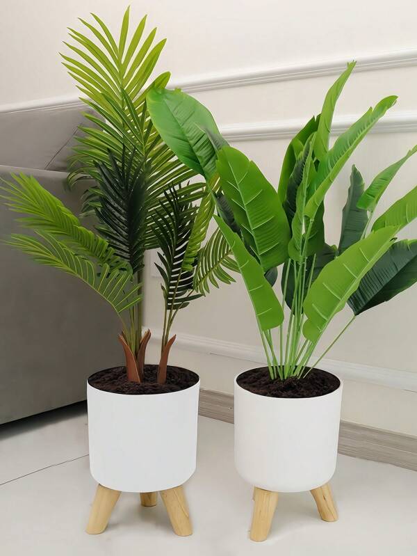 Floor-Standing Round Flower Pot Feet Herbs Self Watering Drainage System Bonsai For Plants With Wooden Legs Nursery Modern