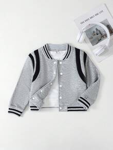 Genkimix Kids 1pc Young Boy Two-Tone Patchwork Jacket, Casual Outerwear Fall Winter - Grey - View 2
