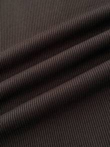 少女棕色和杏色休闲个性化撞色领罗纹针织纽扣紧身连衣裙，夏季连衣裙，蝴蝶刺绣棕色连衣裙少女连衣裙罗纹连衣裙 Polo 衫 - 棕色 - 查看 7