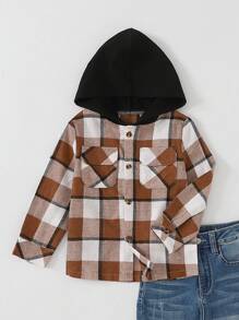 Veste à capuche décontractée pour jeune garçon en patchwork à carreaux