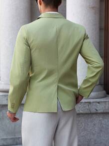 Manfinity Bizformal Men's Casual Commute Solid Color Double-Breasted Green Blazer, Old Money - Green - View 2