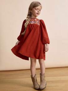 SHEIN Vestidos de manga larga bordados para niñas, otoño - Multicolor - Ver 2