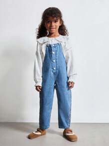 THE HAPPY LOOK Young Girls' Embroidered Denim Washed Bodysuits & Jumpsuits, Autumn Fall Winter - Multicolor - View 3