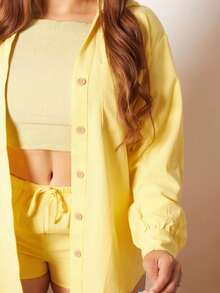 Lupita Cardoza Set cămașă cu mânecă lungă și pantaloni scurți, 2 buc., de primăvară, de culoare pastel