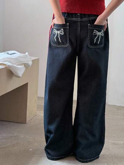 Dazy Kids Girls' Butterfly Print Denim Pants