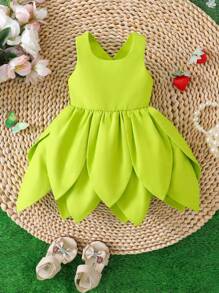 SHEIN Playful Pals 女婴派对礼服，可爱迷人，公主风连衣裙，适合户外活动、派对、生日、拍照、演出等场合，秋冬季穿着。 - 綠色 - 查看 5
